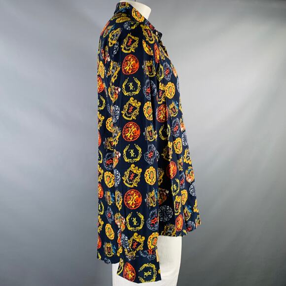BILLIONAIRE COUTURE Size XL Navy Multi-Color Print Silk Long Sleeve Shirt - Picture 3 of 5